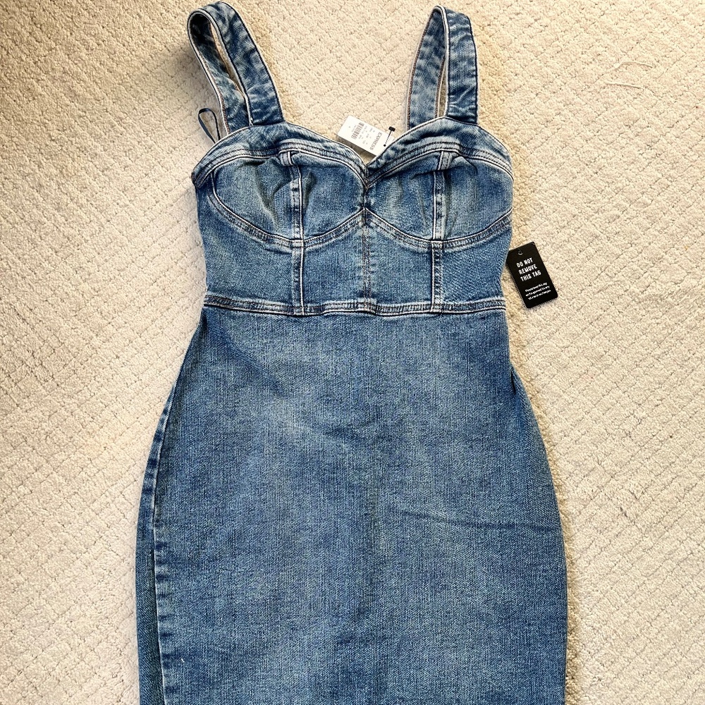 Denim Corset Midi Dress NWT Fitted Bustier Bodycon Blue Jean Dress Y2K Chic Sz 4